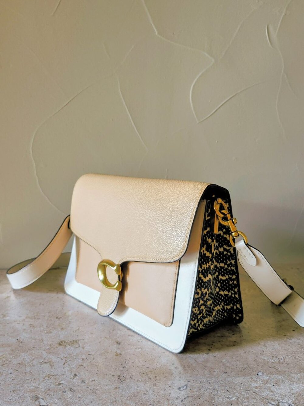 Coach Tabby Shoulder Bag In Beige Colorblock With Snakeskin Detail